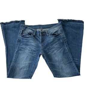 EUC Blank NYC denim blue jeans with whiskering size 28, flare with raw hem #A1
